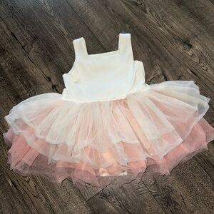 Charming Pink and White Layered Tulle Dress for Kids